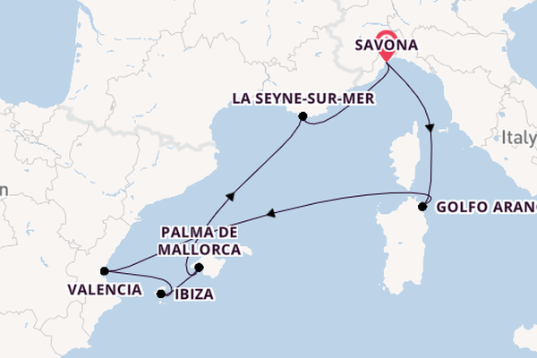 Westelijke Middellandse Zee vanaf Savona, Italië met de Costa Fascinosa