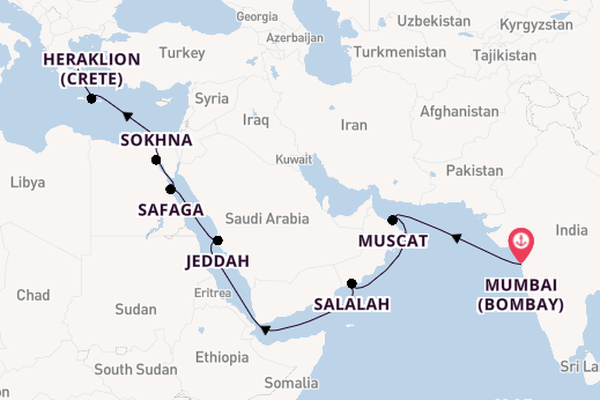 Middle East from Mumbai (Bombay), India with the Silver Muse