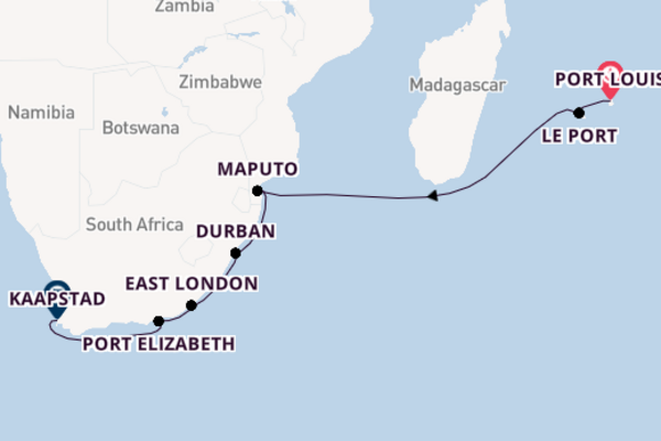 Zuidelijk Afrika vanaf Port Louis, Mauritius met AIDAstella