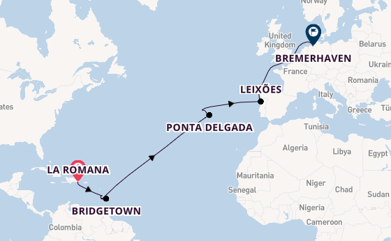 Caribbean vanaf La Romana, Dominicaanse Republiek met de Mein Schiff 2 
