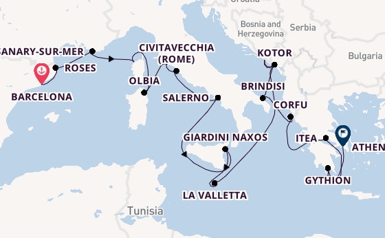 Middellandse Zee vanaf Barcelona, Spanje met de Seabourn Ovation