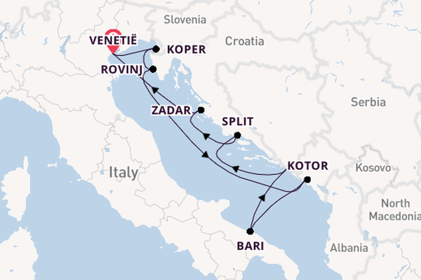 Middellandse Zee vanaf Venetië, Italië met de Silver Muse