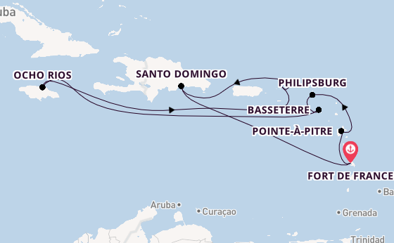 Caribbean vanaf Fort de France, Martinique met de Costa Favolosa