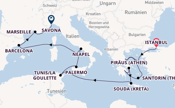 Mittelmeer ab Istanbul, Türkei auf der Costa Pacifica