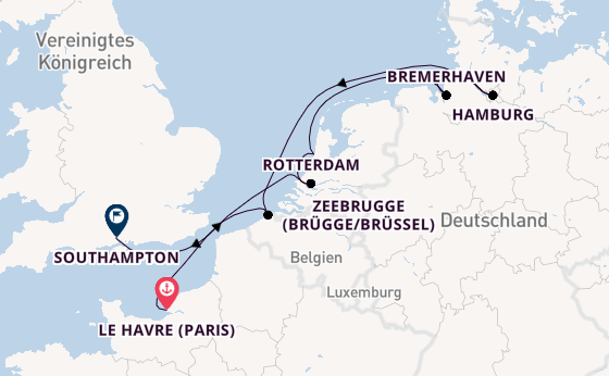 England ab Le Havre (Paris), Frankreich auf der Marina