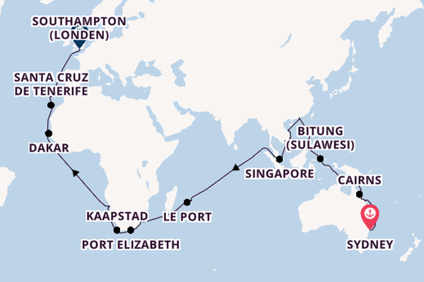 Zuidoost-Azië vanaf Sydney, Australië met de Queen Victoria