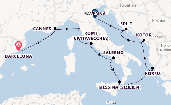 Mittelmeer ab Barcelona, Spanien auf der Norwegian Viva