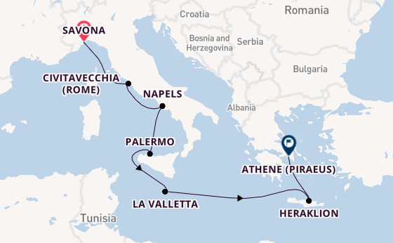 Middellandse Zee vanaf Nederland met de Costa Pacifica