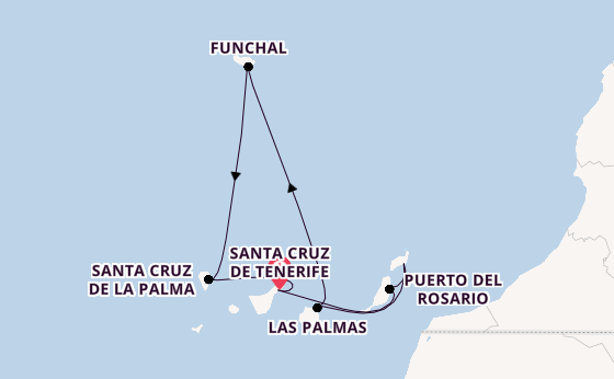 Canarische Eilanden vanaf Santa Cruz de Tenerife, Tenerife, Spanje met AIDAcosma