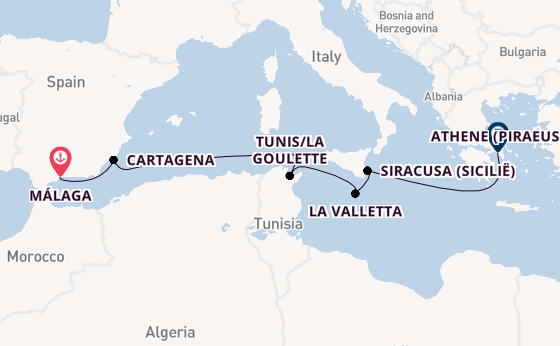 Middellandse Zee vanaf Málaga, Spanje met de Azamara Journey