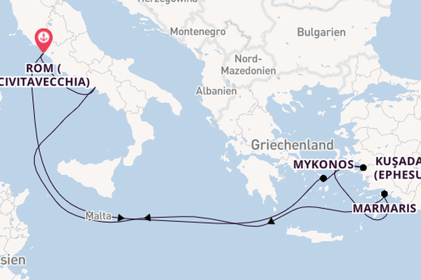 Mittelmeer ab Civitavecchia (Rom), Italien auf der MSC Divina