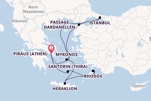 Östliches Mittelmeer ab Piräus (Athen), Griechenland auf der Costa Fortuna