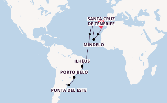 Südamerika ab Santa Cruz de Tenerife, Spanien auf der MS Hamburg