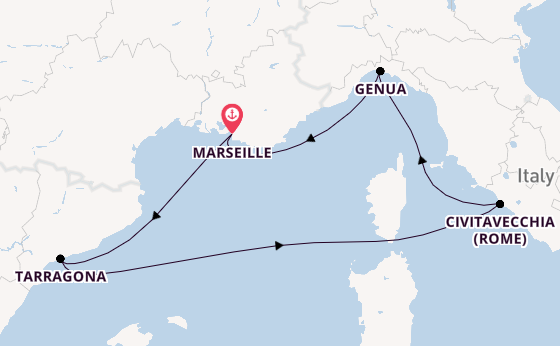 Westelijke Middellandse Zee vanaf Marseille, Frankrijk met de MSC Magnifica