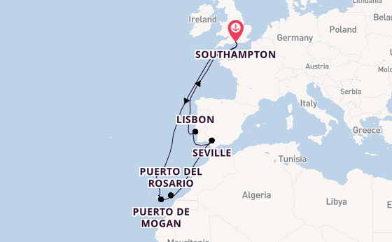 Canary Islands from Southampton, England with the Ventura