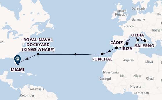 trans-Atlantisch vanaf Civitavecchia (Rome), Italië met de Sonata (Oceania)
