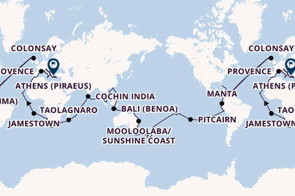 Round-the-World Trip from Miami, Florida, USA with the Azamara Onward