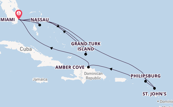 Caribbean from Miami, Florida, USA with the MSC Meraviglia