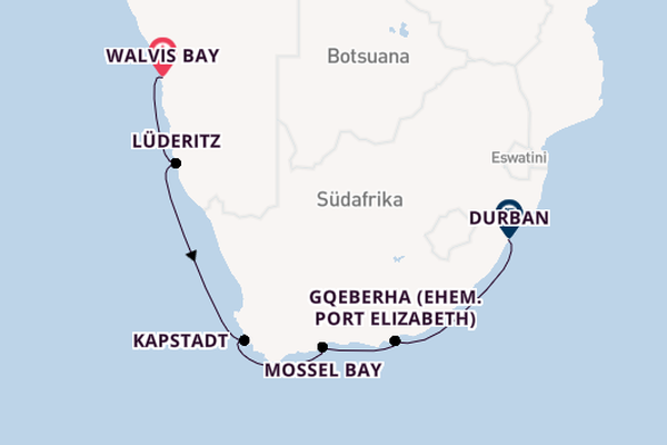 Südliches Afrika ab Walvis Bay, Namibia auf der Le Dumont-d'Urville