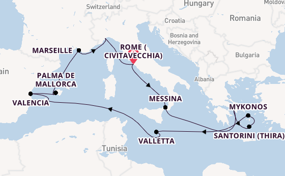 Western Mediterranean from Rome (Civitavecchia), Italy with the Costa Serena