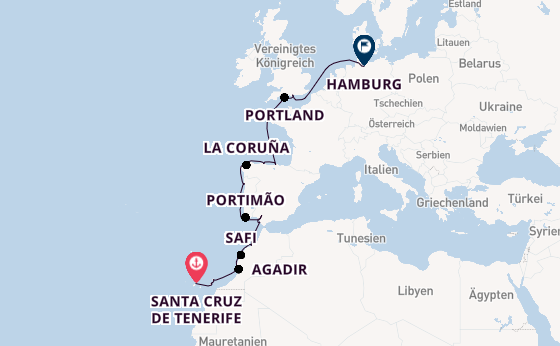 Kanarische Inseln ab Santa Cruz de Tenerife, Spanien auf der MS Hamburg