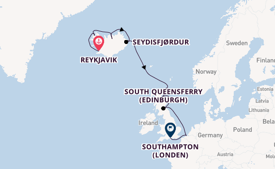 Verenigd Koninkrijk vanaf Reykjavik, IJsland met de Regal Princess