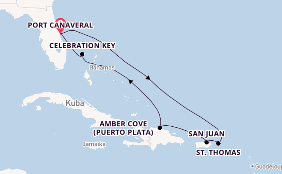 Karibik ab Port Canaveral, USA auf der Carnival Vista