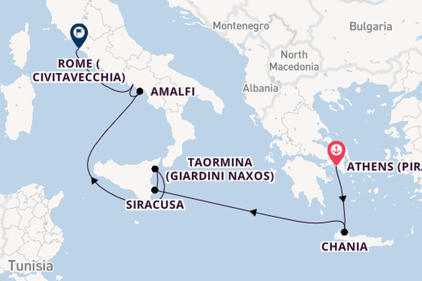 Mediterranean Sea from Athens (Piraeus), Greece with the Evrima