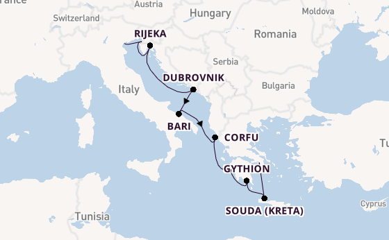 Oostelijke Middellandse Zee vanaf Venetië, Italië met de Silver Spirit
