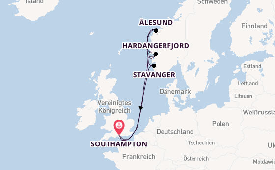 Norwegen ab Southampton, Großbritannien auf der Queen Anne