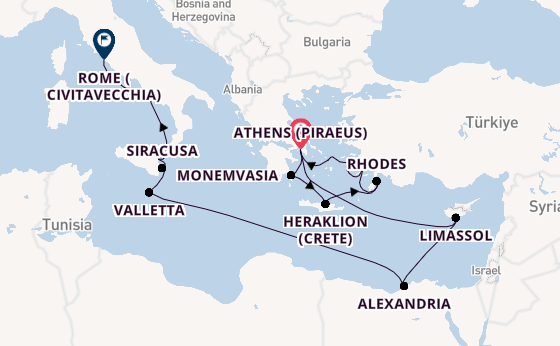 Mediterranean Sea from Athens (Piraeus), Greece with the Azamara Onward