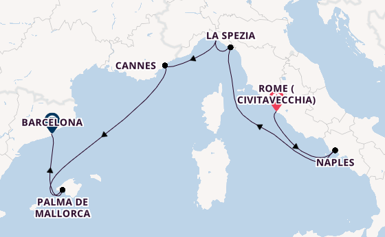 Western Mediterranean from Rome (Civitavecchia), Italy with the Celebrity Equinox