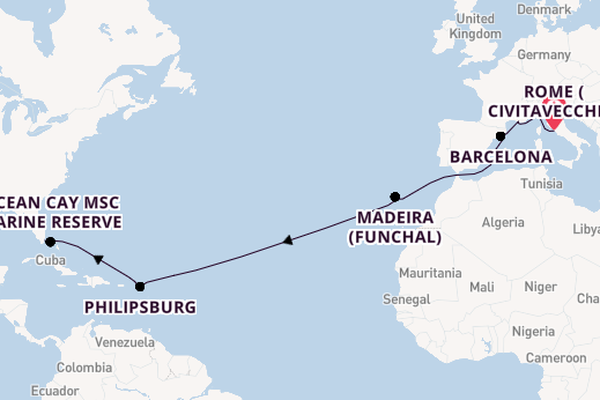 Transatlantic & Repositioning from Rome (Civitavecchia), Italy with the MSC Poesia