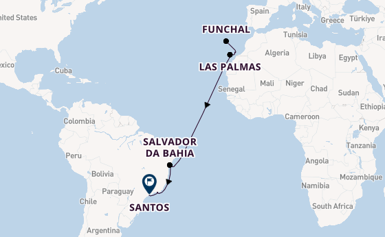 Brazilië vanaf Funchal, Portugal met de MSC Virtuosa