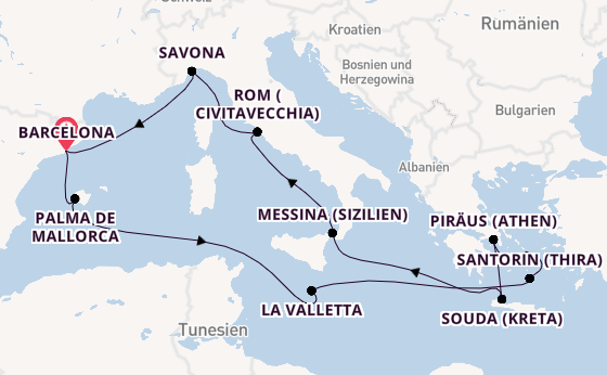 Mittelmeer ab Barcelona, Spanien auf der Costa Fascinosa