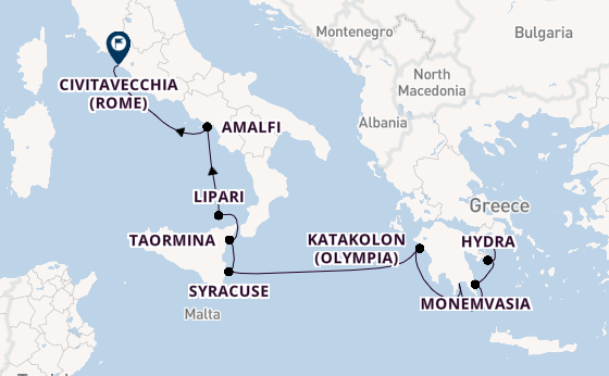Middellandse Zee vanaf Athene (Piraeus), Griekenland met de Star Clipper