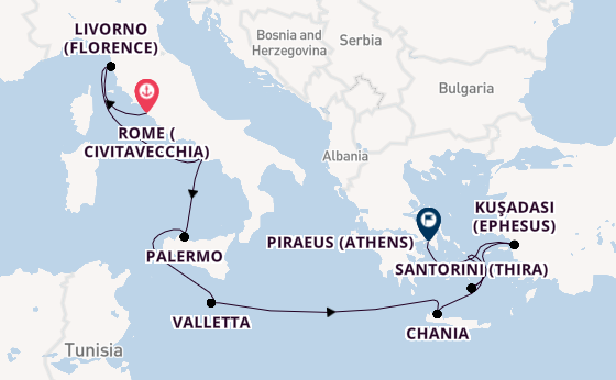 Mediterranean from Rome (Civitavecchia), Italy with the Scarlet Lady