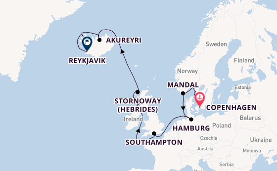 British Isles from Copenhagen, Denmark with the Explora V