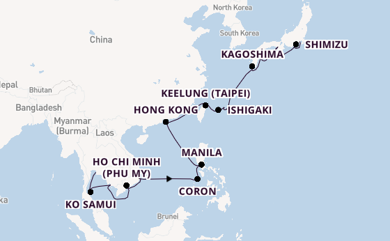 East Asia from Laem Chabang (Bangkok), Thailand with the Riviera