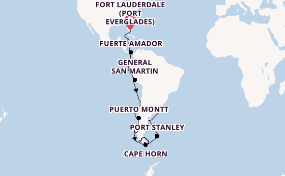 South America from Fort Lauderdale (Port Everglades), Florida, USA with the Zaandam