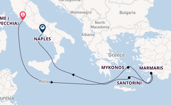 Mediterranean Sea from Rome (Civitavecchia), Italy with the MSC Divina
