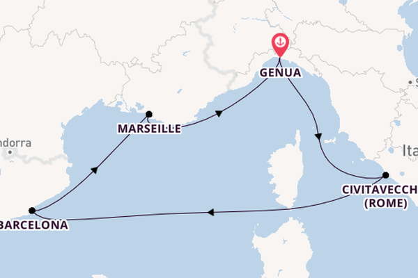 Westelijke Middellandse Zee vanaf Genua, Italië met de MSC Splendida