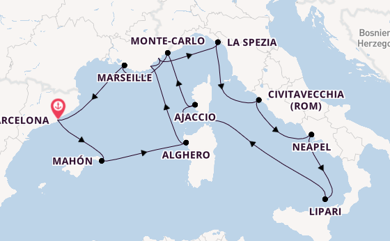 Westliches Mittelmeer ab Barcelona, Spanien auf der EXPLORA I