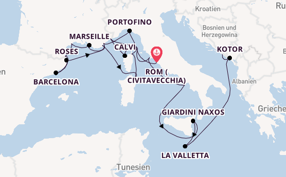 Westliches Mittelmeer ab Civitavecchia (Rom), Italien auf der Seabourn Ovation