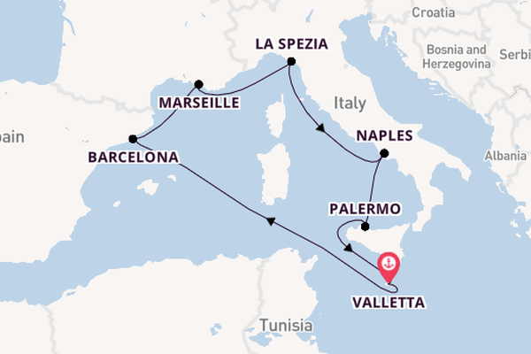 Western Mediterranean from Valletta, Malta with the MSC Magnifica