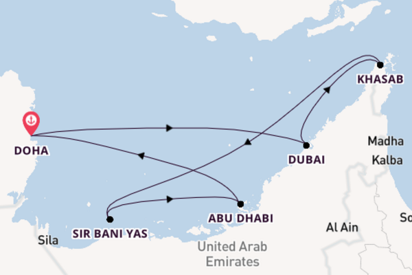 Perzische Golf vanaf Doha, Qatar met de Celestyal Journey