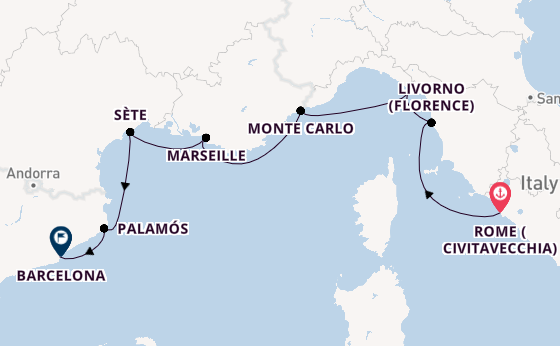 Western Mediterranean from Rome (Civitavecchia), Italy with the Allura
