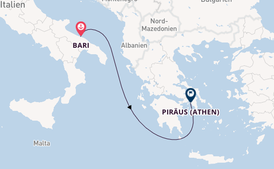 Mittelmeer ab Bari, Italien auf der MSC Lirica