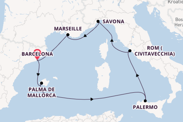 Westliches Mittelmeer ab Barcelona, Spanien auf der Costa Toscana