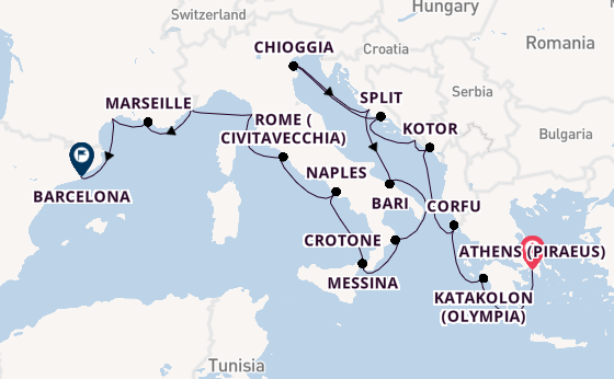 Mediterranean Sea from Athens (Piraeus), Greece with the Viking Mars